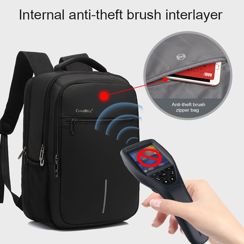 COOLBELL Men's Business Backpack Outdoor Anti-theft Brush Laptop Bag Dry Wet Separation Waterproof Student Schoollbag Bagpack