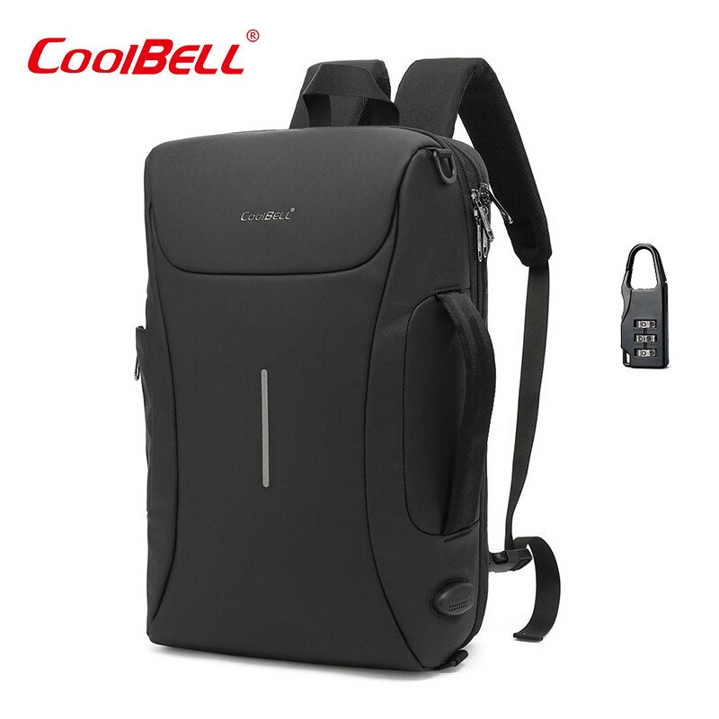 Coolbell Male Backpack Large Capacity Waterproof Laptop Backpacks 15.6 Inch Travel with Reflective Stripe USB Charging Bagpack