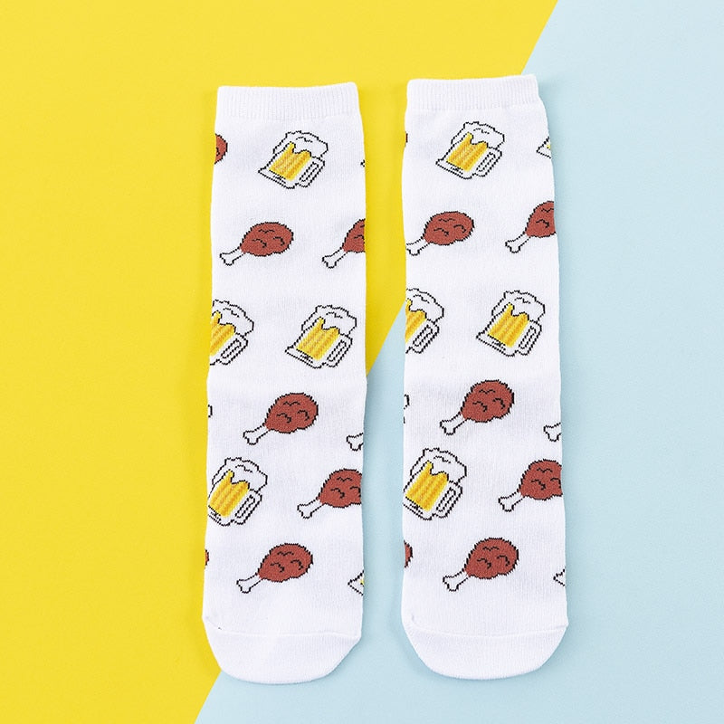 Women Socks Funny Cute Cartoon Fruits Banana Avocado Lemon Egg Cookie Donuts Food Happy Japanese Harajuku skateboard Socks