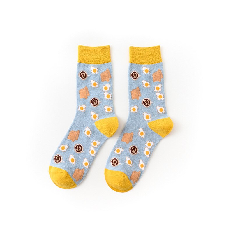Women Socks Funny Cute Cartoon Fruits Banana Avocado Lemon Egg Cookie Donuts Food Happy Japanese Harajuku skateboard Socks