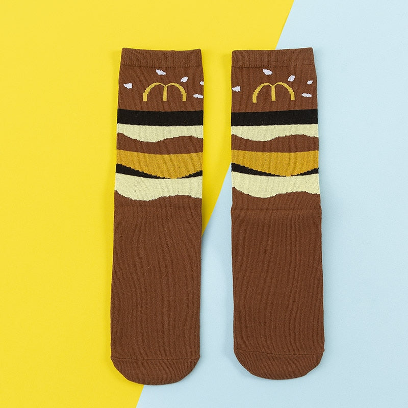 Women Socks Funny Cute Cartoon Fruits Banana Avocado Lemon Egg Cookie Donuts Food Happy Japanese Harajuku skateboard Socks