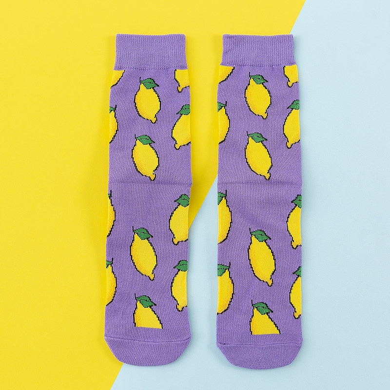 Women Socks Funny Cute Cartoon Fruits Banana Avocado Lemon Egg Cookie Donuts Food Happy Japanese Harajuku skateboard Socks