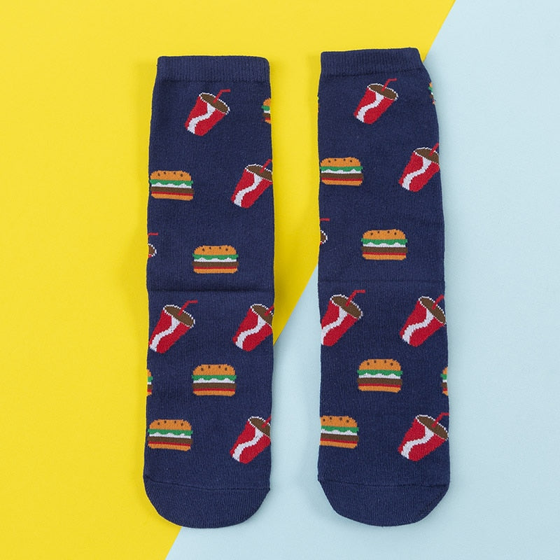 Women Socks Funny Cute Cartoon Fruits Banana Avocado Lemon Egg Cookie Donuts Food Happy Japanese Harajuku skateboard Socks