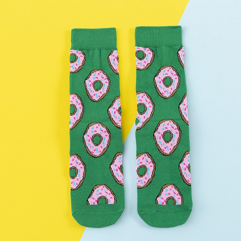 Women Socks Funny Cute Cartoon Fruits Banana Avocado Lemon Egg Cookie Donuts Food Happy Japanese Harajuku skateboard Socks