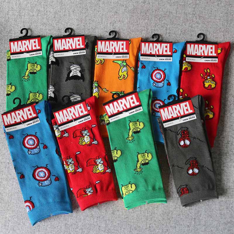 Hot Sale Comics Hero General Socks Cartoon Iron Man Captain America Knee-High Warm Stitching Pattern Antiskid Casual Men Sock