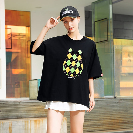 SINBEAUTY Woman Short Sleev Simple Design Double Sided Printing Lovers Fashion Cotton Casual Short Sleeve Round Neck T-shirt