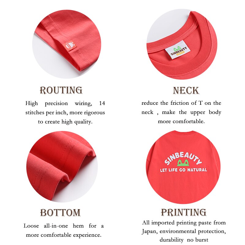 SINBEAUTY Woman Short Sleev Simple Design Double Sided Printing Lovers Fashion Cotton Casual Short Sleeve Round Neck T-shirt