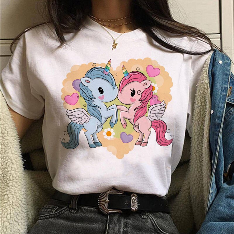 Women's t-shirt unicorn print cartoon O-neck t-shirt ulzzang Harajuku streetwear t-shirt Korean grunge female casual t-shirt